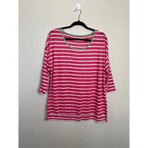 Talbots Shirt Womens Size Unknown Pink Stripe 3/4 Sleeve Scoop Neck Top